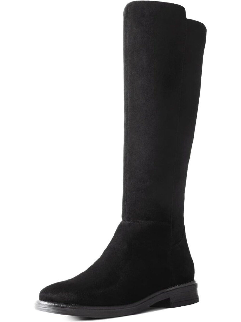 Women's Black  Knee High Boots Flat Low Heel with Side Zipper
